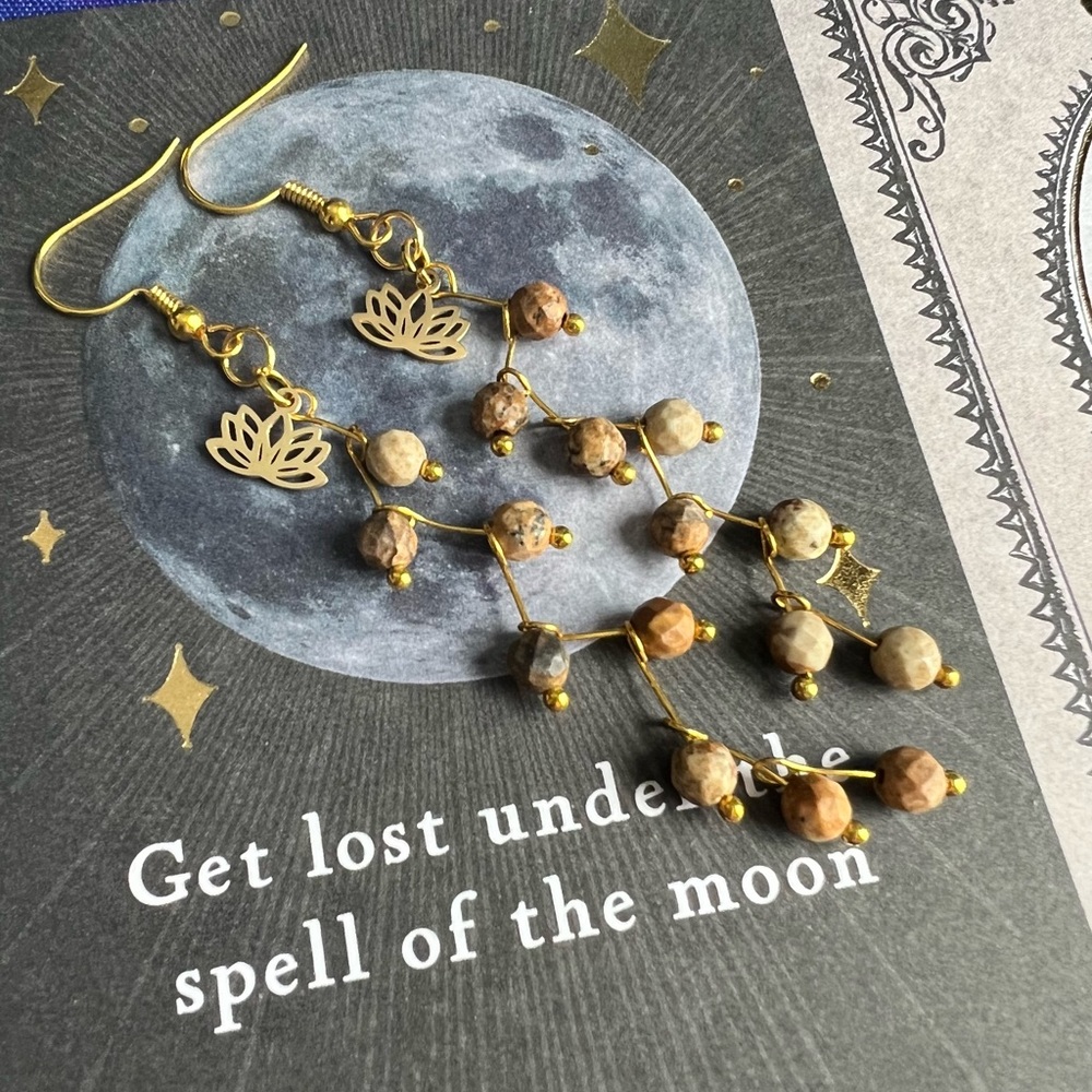 Jasper stone drop branching boho witchy earrings